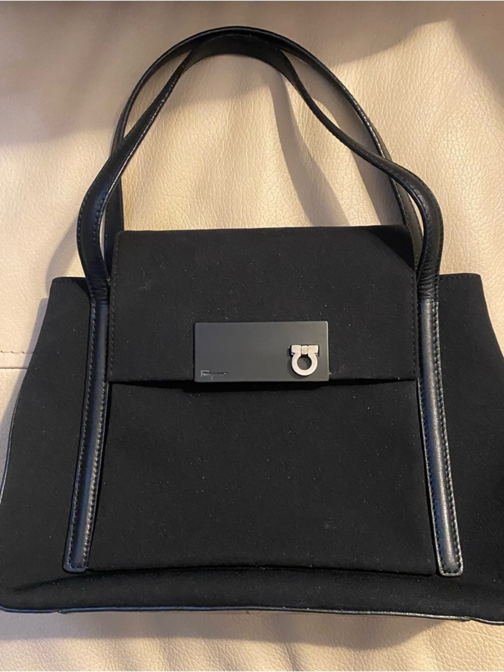 Salvatore Ferragamo Leather-Trimmed Canvas Handle Bag EUC2
